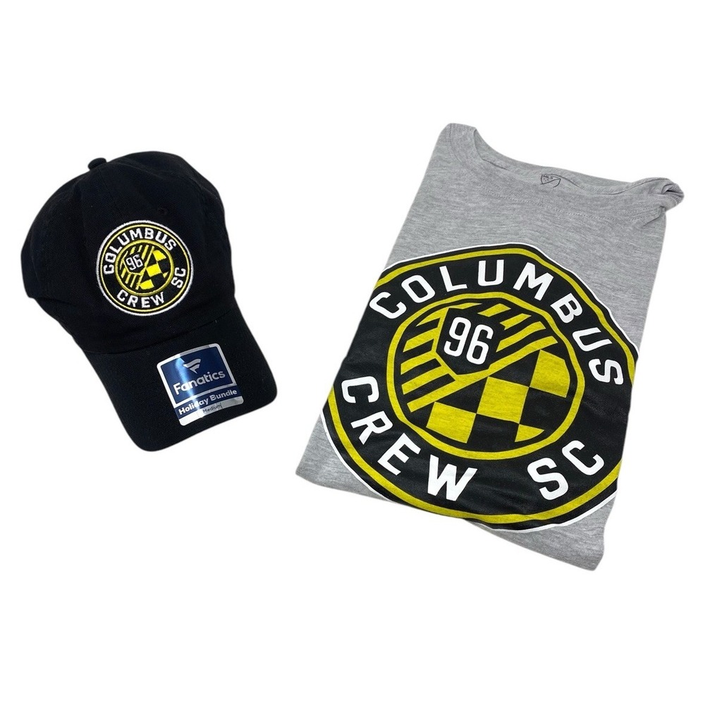 Columbus Crew SC 96 Fanatics Mens Size Medium Soccer Grey T Shirt and Black Hat
